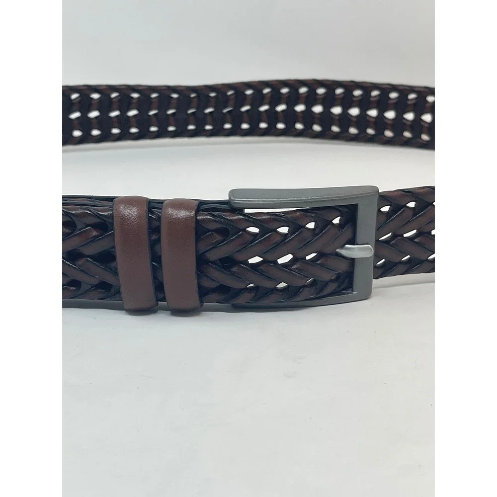 Braided Belt‎ Mens 34 Brown Excellent Woven Synthetic Leather
